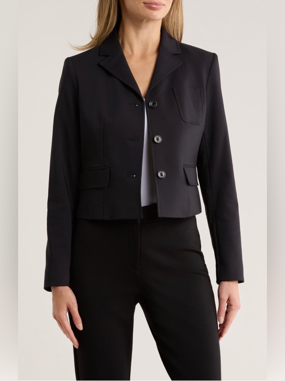 NWT DKNY Notch Label Cotton Blend Crop Blazer. Size 10. Navy